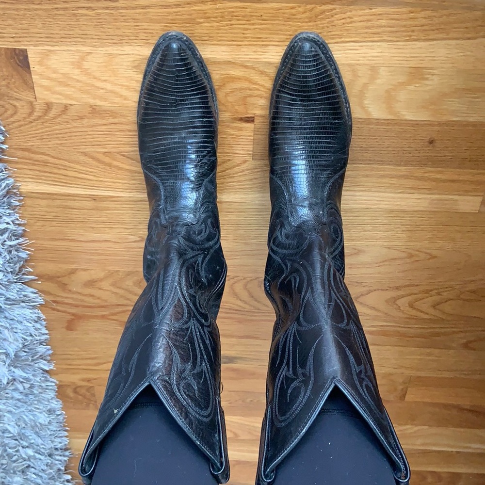 Vintage Black Dan Post Leather Cowboy Boot 8